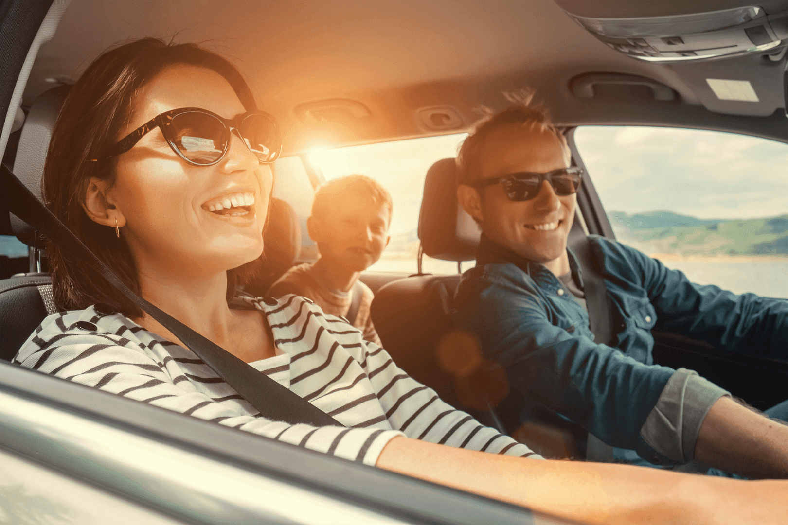 Happy family driving