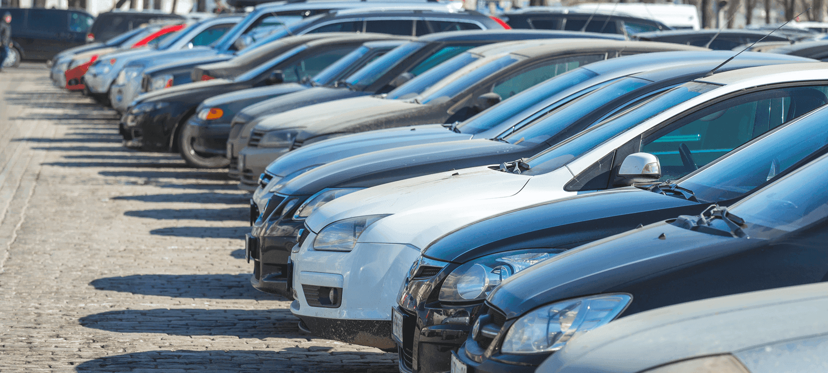 Used car lot with different types of vehicles