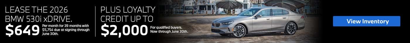 Lease the 2026 BMW 530i xDrive at BMW of Freeport with loyalty credit available for qualified buyers in Freeport NY.