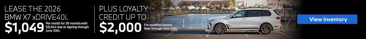 2026 BMW X7 xDrive40i lease offer at BMW of Freeport.