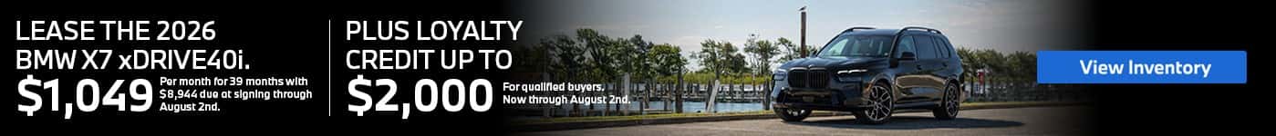 Lease the 2026 BMW X7 xDrive40i at BMW of Freeport with loyalty credit available for qualified buyers in Freeport NY.