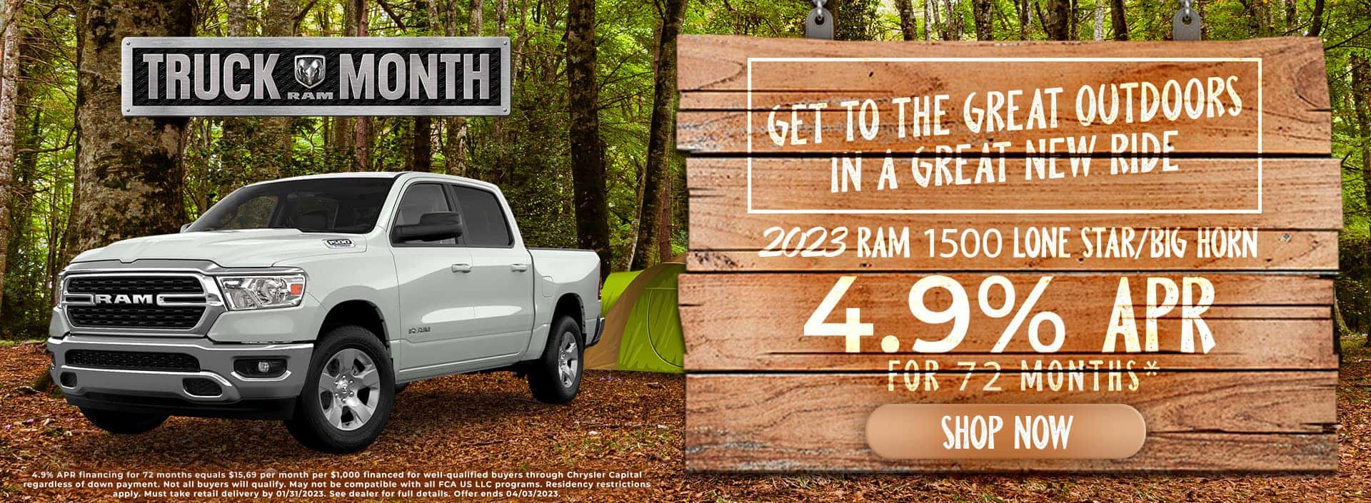 4.9% APR for 72 months on 2023 Ram 1500 Lone Star/Big Horn