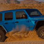 Blue 2023 Jeep Wrangler Unlimited Rubicon in the desert