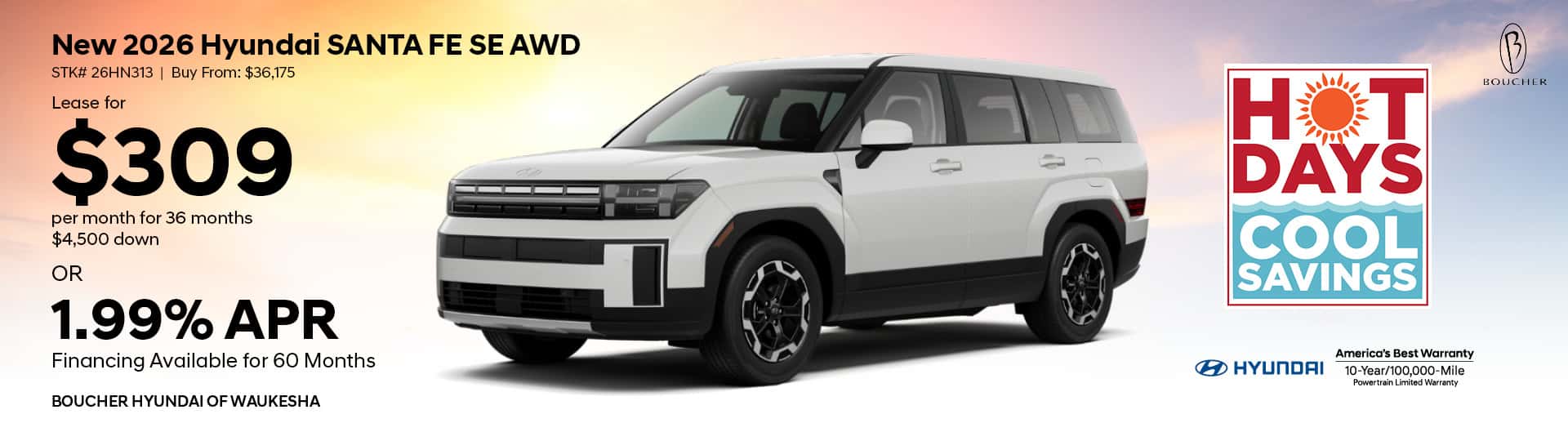 Save on a New 2026 Hyundai Santa Fe SE AWD in Waukesha, WI