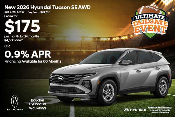 Lease a new 2026 Hyundai Tucson SE AWD for $175/mo or get 0.9% APR