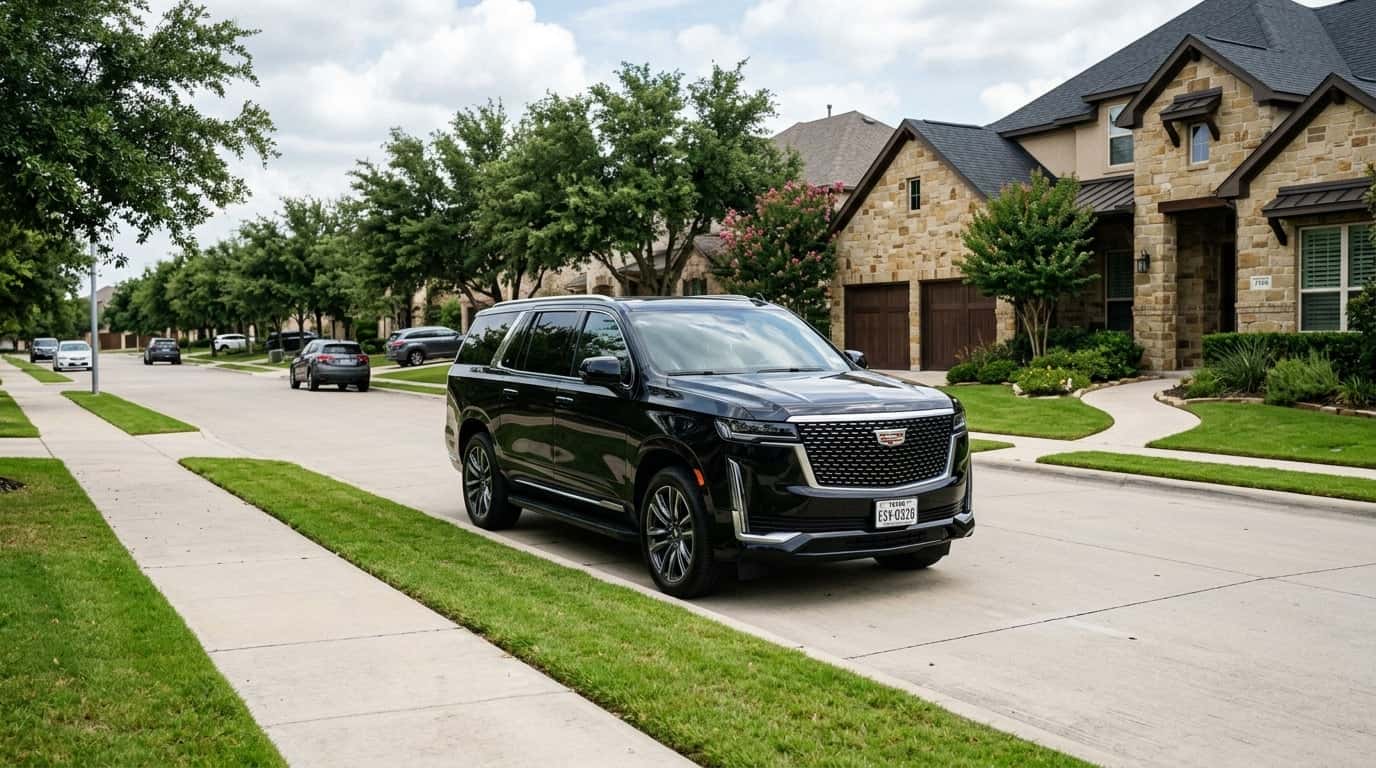 2026 Cadillac Escalade ESV parked on a suburban street in Round Rock Texas