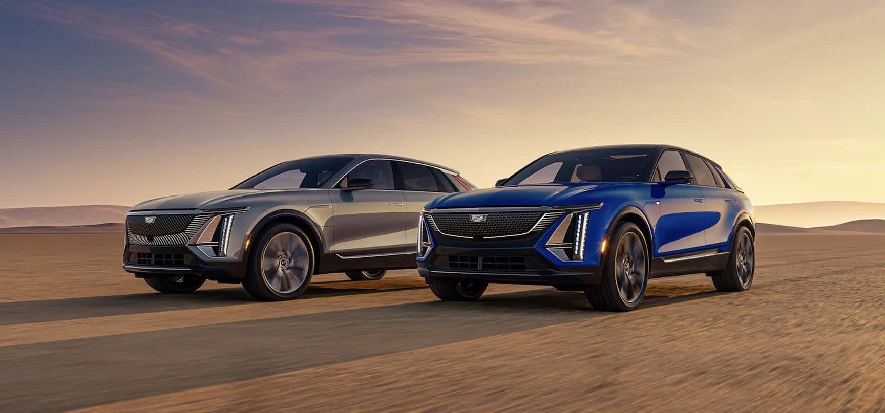 Cadillac Lyriq side by side parked in Austin Central Texas landscape
