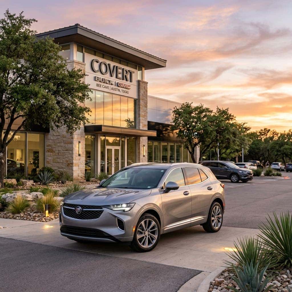 new concept 2027 Buick Envision parked in front of a austin texas dealership