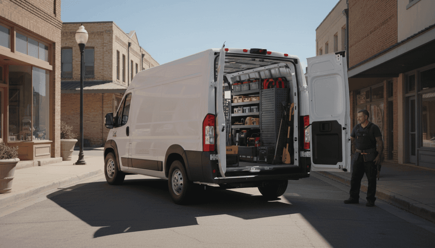 2026 ram promaster van at work in Austin with cargo doors open