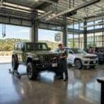 Jeep wrangler on service bay at covert jeep bee cave