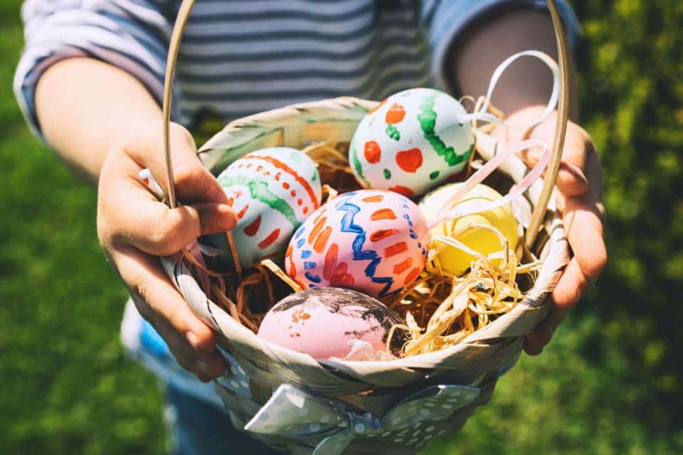 colorful Easter eggs in basket