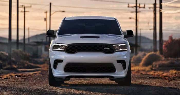 White Dodge Durango facing the front