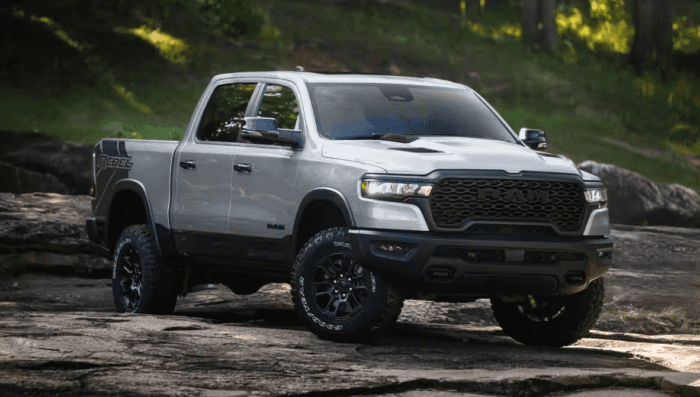 Gray 2026 Ram 1500 Rebel on rocks