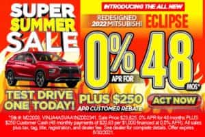Introducing the all New Redesigned 2022 Mitsubishi Eclipse – 0% for 48 mo PLUS $250 APR Customer Rebate*