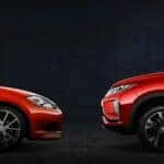 Red Mitsubishi Eclipse and red New Mitsubishi Eclipse Cross