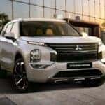 White Mitsubishi Outlander facing the front