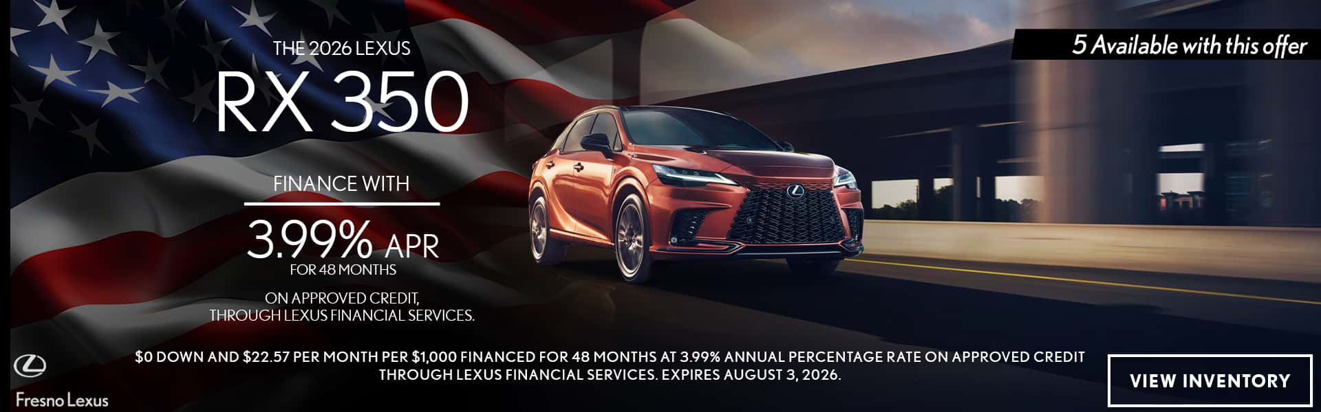 2026 Lexus RX 350 3.99% APR Financing for 48 months