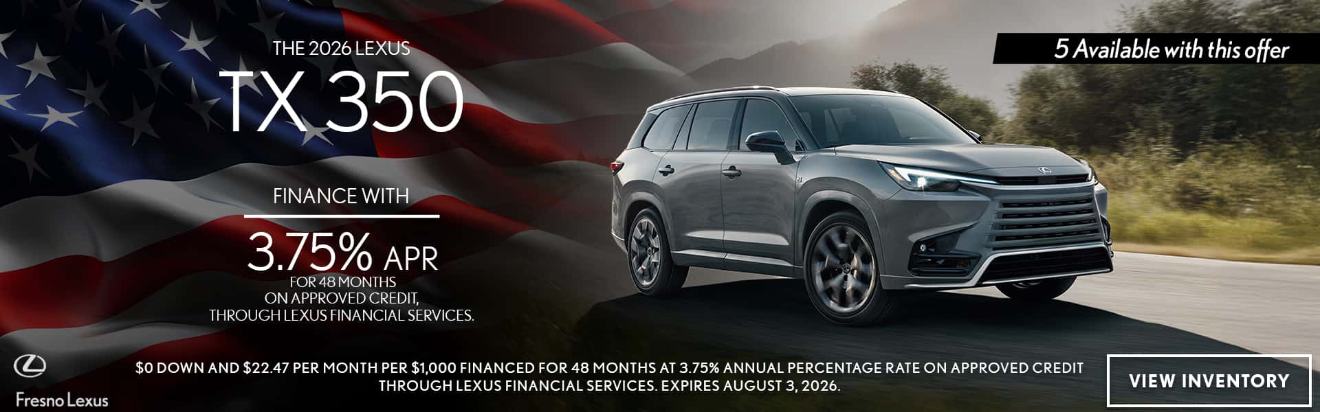 2026 Lexus TX 3.75% APR Financing for 48 months