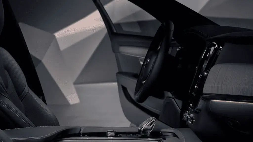 Steering wheel and digital display of the 2025 Volvo V90 Cross Country showing driver assistance features and advanced control systems.