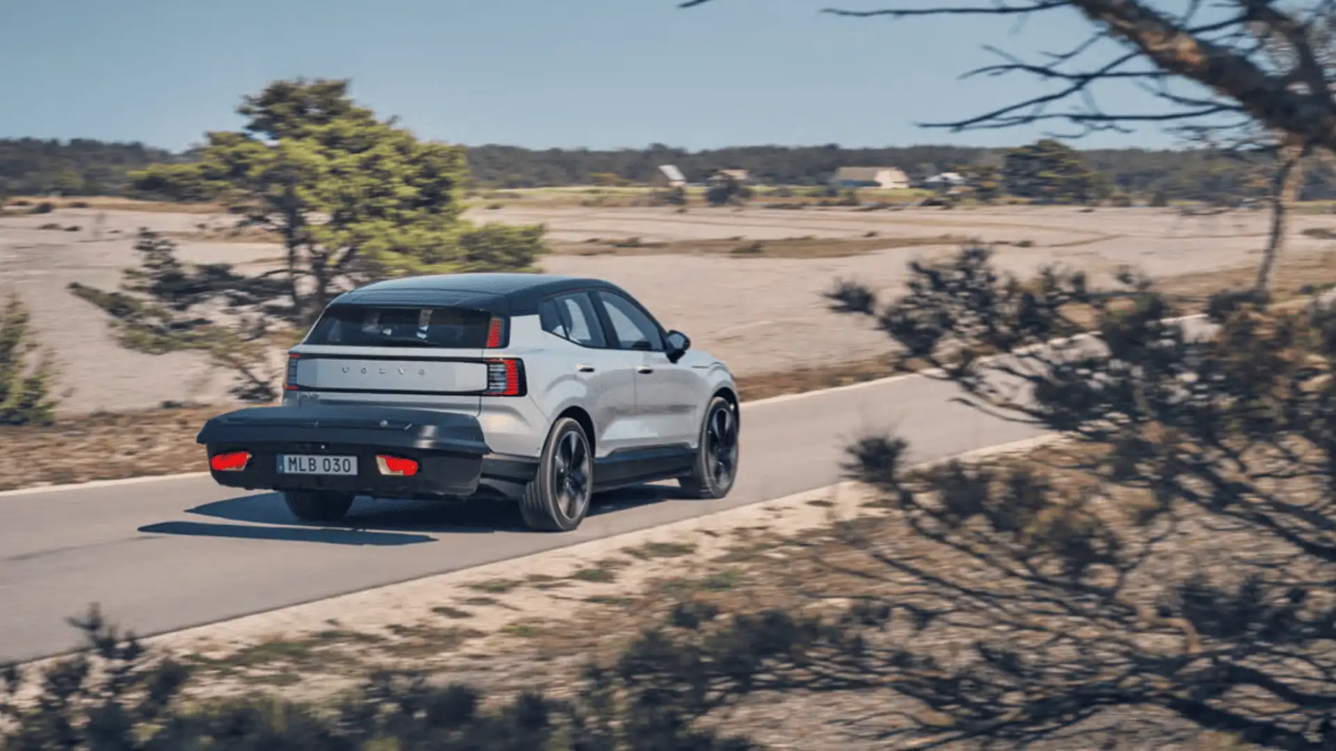 2025 Volvo EX30 electric SUV driving on a countryside road near Bristol TN