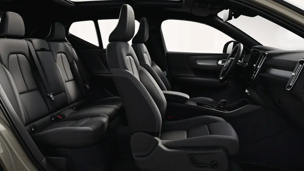 2026 Volvo EX40 black leather interior showing front and rear passenger seating near Johnson City, TN.