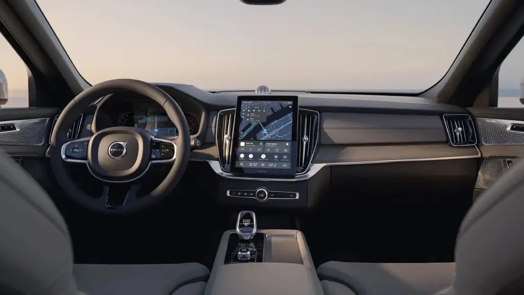 2026 Volvo XC90 plug-in hybrid dashboard featuring large portrait touchscreen with navigation and digital driver display near Asheville NC