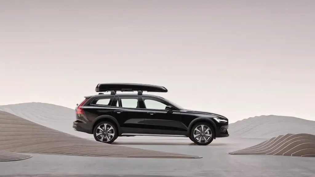 2026 Volvo V60 Cross Country black wagon roof box side profile near Asheville NC