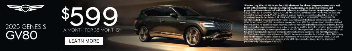 2025 Genesis GV80 $599 a month for 36 months*