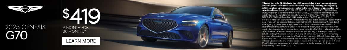 New 2025 Genesis G70 Lease for $419 a month for 36 Months*