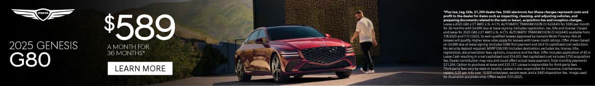 New 2025 Genesis G80 Lease for $589 a month for 36 Months*