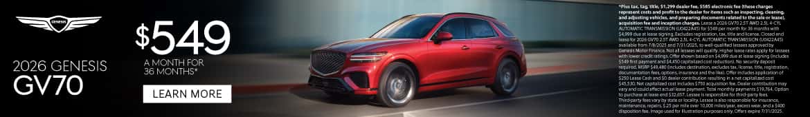 New 2026 Genesis GV70 Lease for $549 a month for 36 Months*