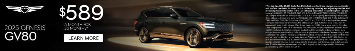 New 2025 Genesis GV80 Lease for $589 a month for 36 Months*