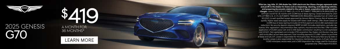 New 2025 Genesis G70 Lease for $419 a month for 36 Months*