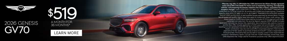 New 2026 Genesis GV70 Lease for $519 a month for 36 Months*