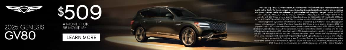 New 2025 Genesis GV80 Lease for $509 a month for 36 Months*