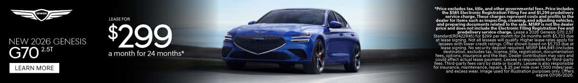 New 2026 Genesis G70 2.5T Lease for $299 a month for 24 Months*