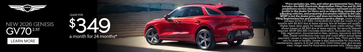 New 2026 Genesis GV70 2.5T Lease for $349 a month for 24 Months*
