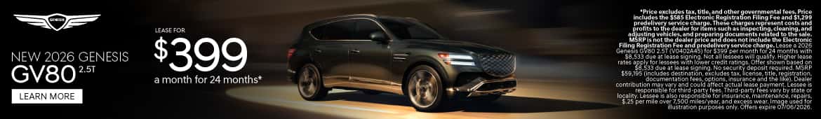 New 2026 Genesis GV80 2.5T Lease for $399 a month for 24 Months*