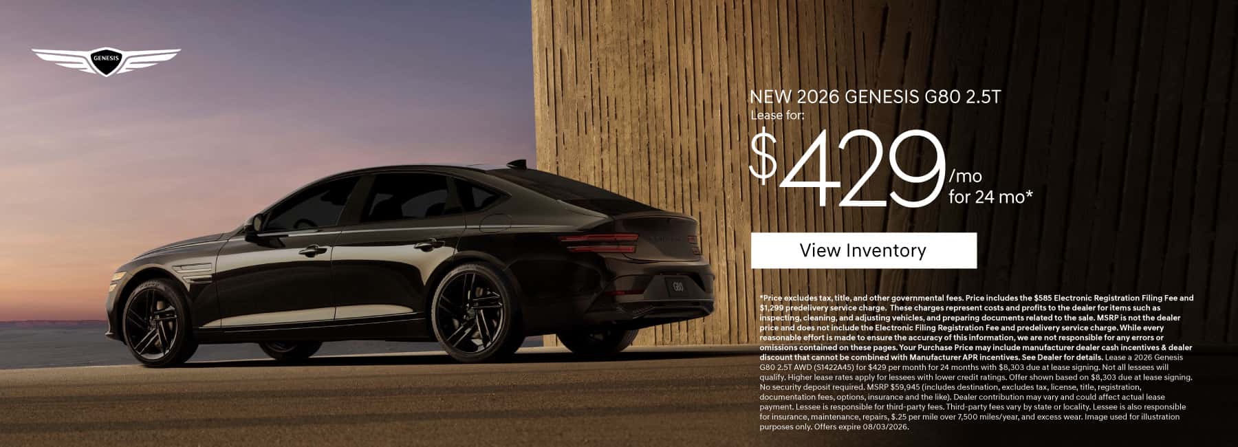 New 2026 Genesis G80 2.5T Lease for $429 a month for 24 months*