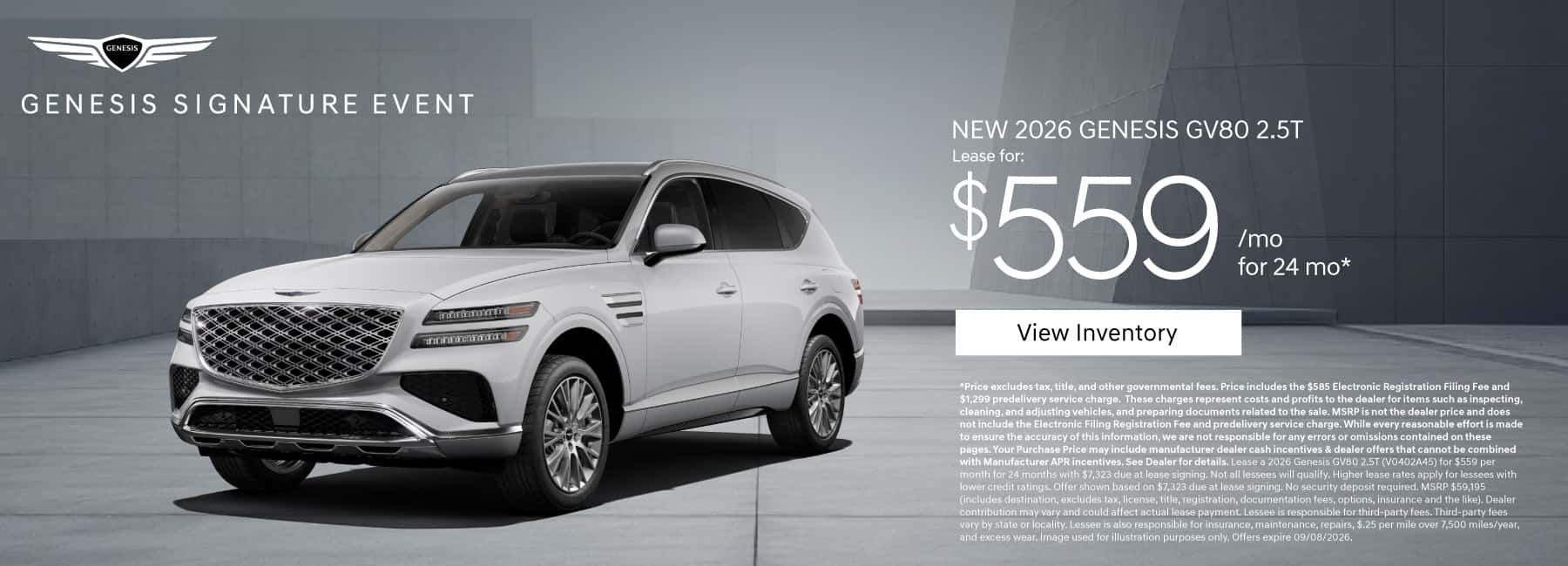 New 2026 Genesis GV80 2.5T Lease for $559 a month for 24 Months*