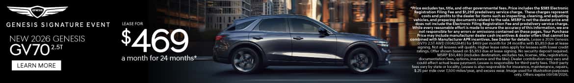 New 2026 Genesis GV70 2.5T Lease for $469 a month for 24 Months*