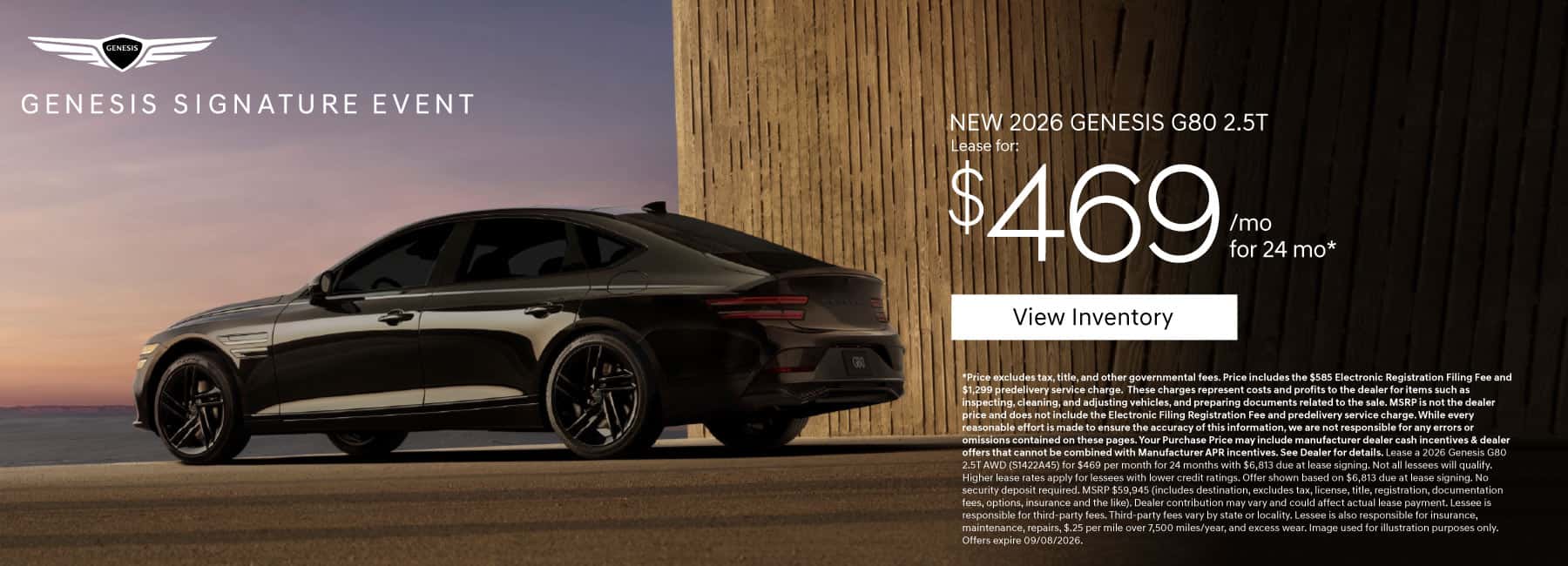 New 2026 Genesis G80 2.5T Lease for $469 a month for 24 months*
