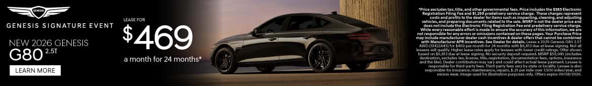 New 2026 Genesis G80 2.5T Lease for $469 a month for 24 months*