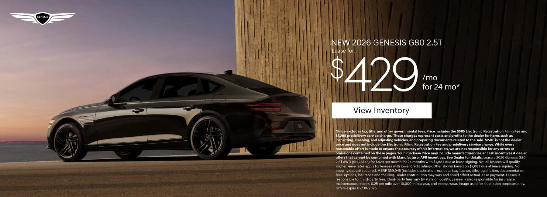 New 2026 Genesis G80 2.5T Lease for $429 a month for 24 months*