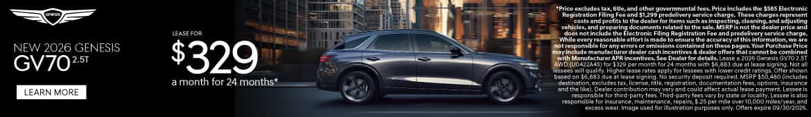 New 2026 Genesis GV70 2.5T Lease for $329 a month for 24 Months*