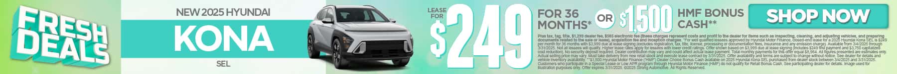 2025 Hyundai Kona SEL $249 for 36 months* or $1,500 HMF Bonus Cash**