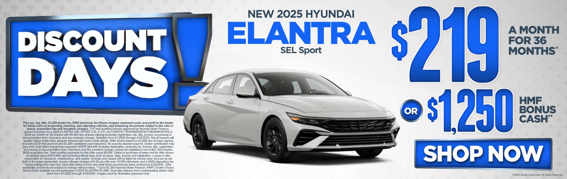 2025 Hyundai Elantra SEL Sport $219 a month for 36 Months* or $1,250 HMF Bonus Cash**