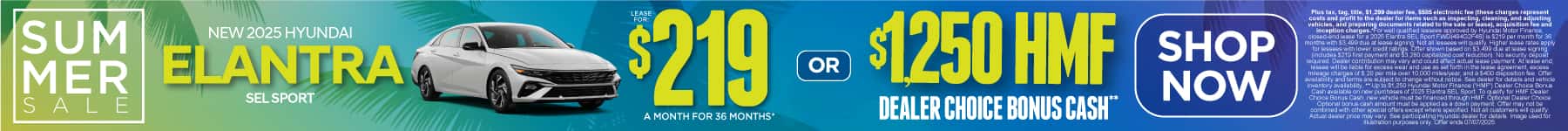 New 2025 Hyundai Elantra SEL Sport $219 a month for 36 Months* or $1,250 HMF Dealer Choice Bonus Cash**