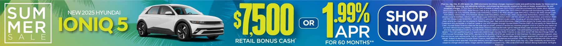 New 2025 Hyundai Ioniq 5 $7,500 Retail Bonus Cash* or 1.99% APR for 60 Months**