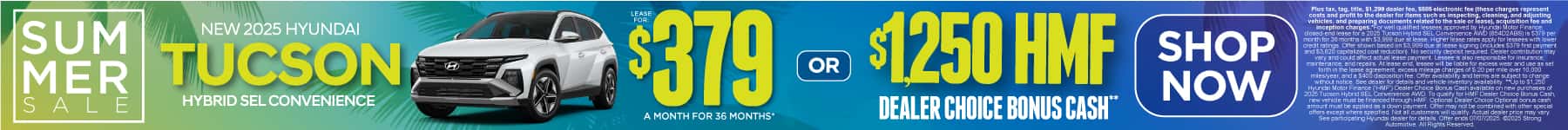 New 2025 Hyundai Tucson Hybrid SEL Convenience $379 a month for 36 Months* or $1,250 HMF Dealer Choice Bonus Cash**